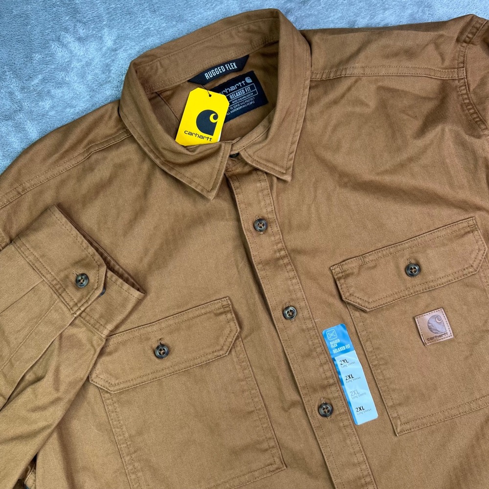 Carhartt Newcastle Shirt Jac Mens 2XL Brown Solid Rugged Flex Relaxed Fit